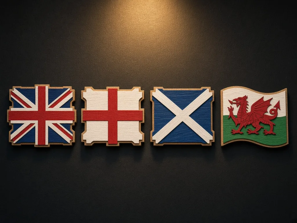 Union flag, England, Scotland and Wales wooden flag plaque — 3D printed / laser-cut National flags gift