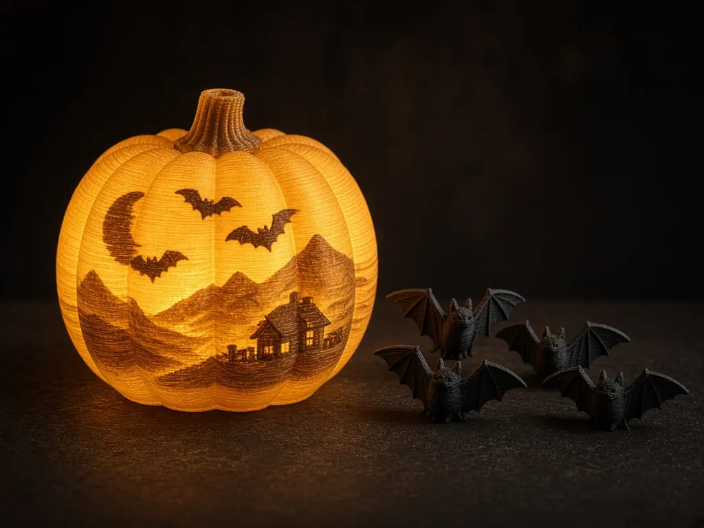 Lithophane pumpkin lamp — 3D printed / laser-cut Halloween gift
