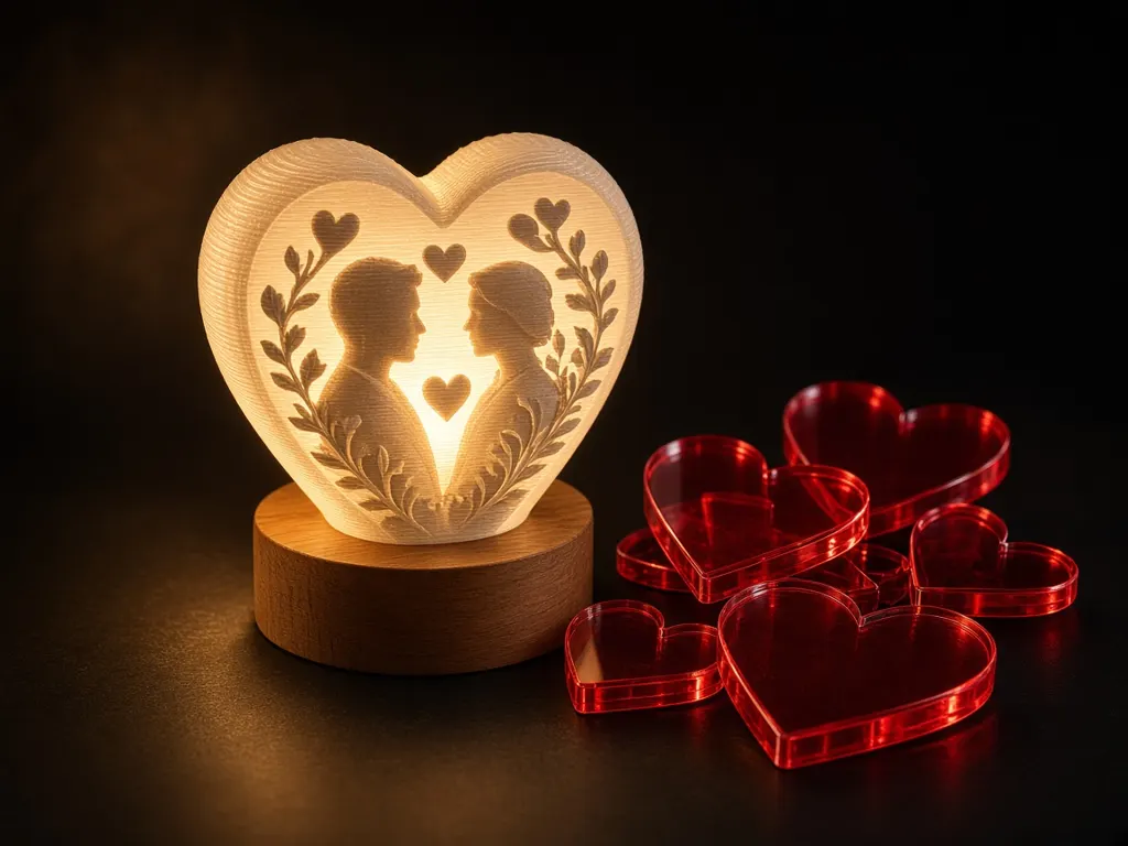 Heart lithophane lamp — 3D printed / laser-cut Valentine's Day gift